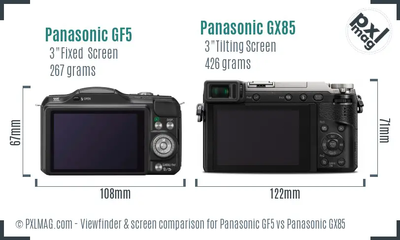 Panasonic GF5 vs Panasonic GX85 Screen and Viewfinder comparison