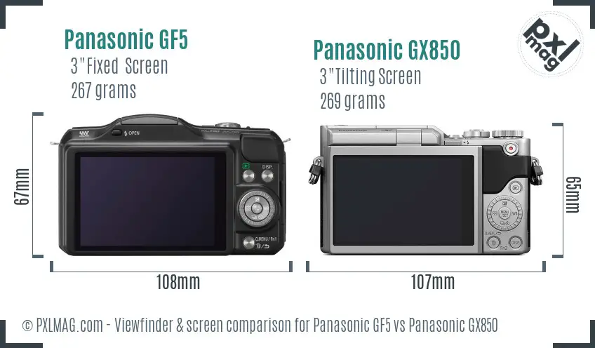 Panasonic GF5 vs Panasonic GX850 Screen and Viewfinder comparison