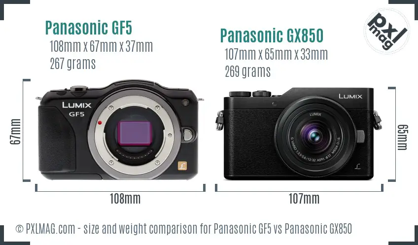 Panasonic GF5 vs Panasonic GX850 size comparison