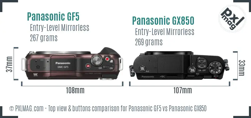Panasonic GF5 vs Panasonic GX850 top view buttons comparison