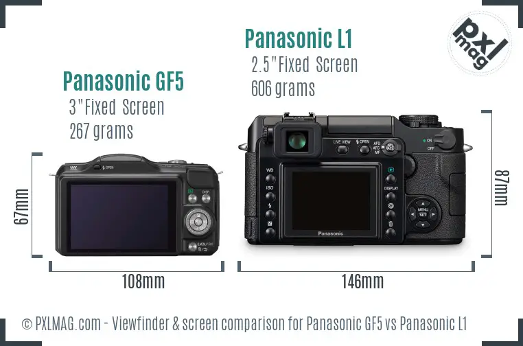 Panasonic GF5 vs Panasonic L1 Screen and Viewfinder comparison