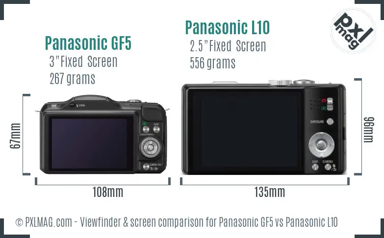 Panasonic GF5 vs Panasonic L10 Screen and Viewfinder comparison