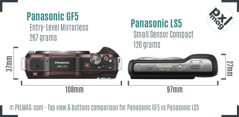 Panasonic GF5 vs Panasonic LS5 top view buttons comparison