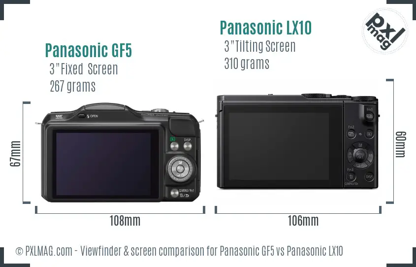 Panasonic GF5 vs Panasonic LX10 Screen and Viewfinder comparison