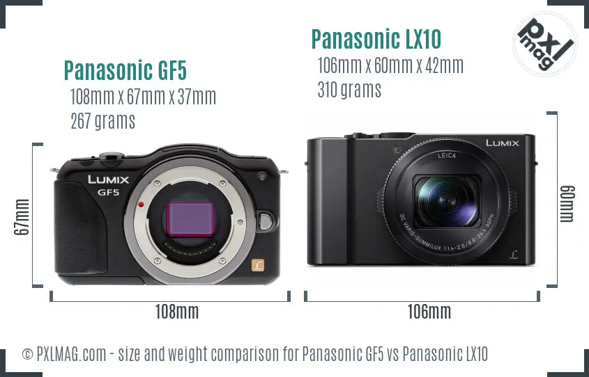 Panasonic GF5 vs Panasonic LX10 size comparison
