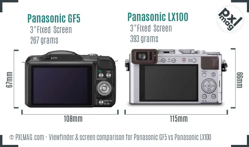 Panasonic GF5 vs Panasonic LX100 Screen and Viewfinder comparison