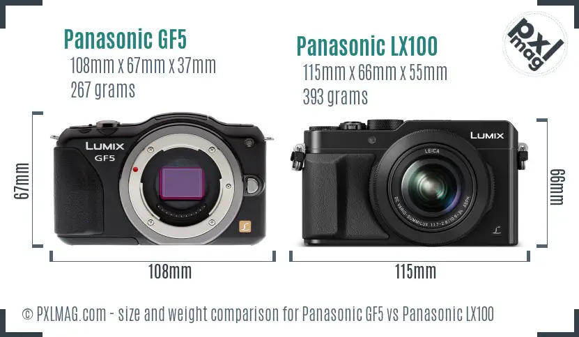 Panasonic GF5 vs Panasonic LX100 size comparison