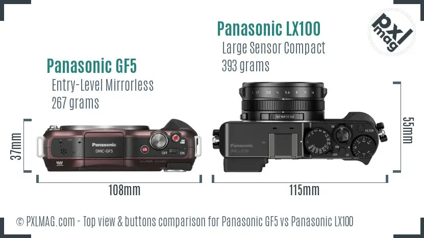 Panasonic GF5 vs Panasonic LX100 top view buttons comparison