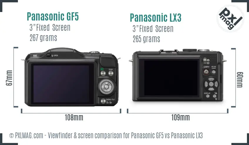 Panasonic GF5 vs Panasonic LX3 Screen and Viewfinder comparison