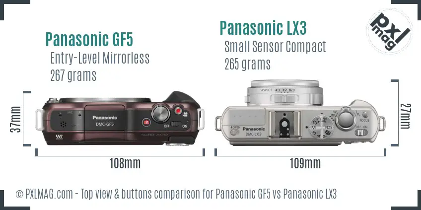 Panasonic GF5 vs Panasonic LX3 top view buttons comparison