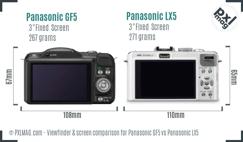 Panasonic GF5 vs Panasonic LX5 Screen and Viewfinder comparison