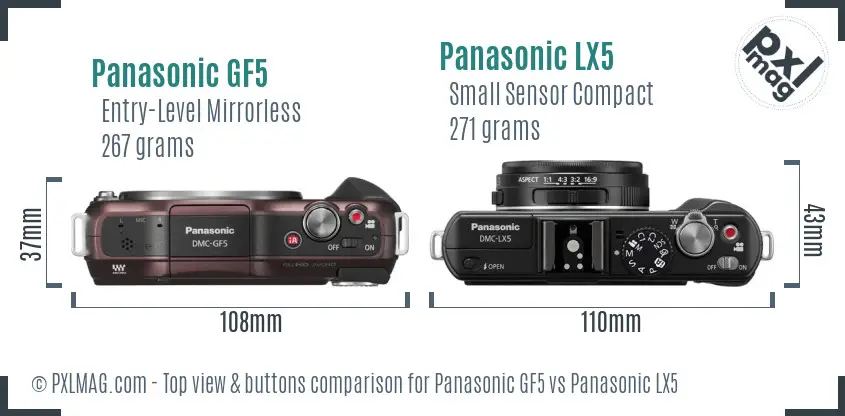 Panasonic GF5 vs Panasonic LX5 top view buttons comparison