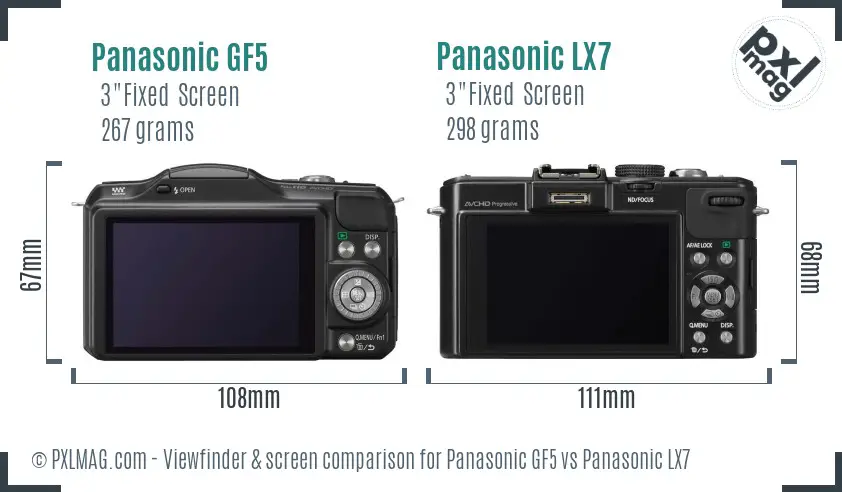 Panasonic GF5 vs Panasonic LX7 Screen and Viewfinder comparison