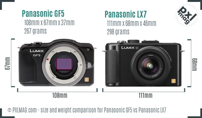 Panasonic GF5 vs Panasonic LX7 size comparison