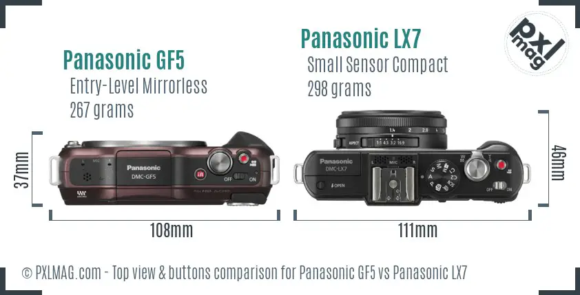 Panasonic GF5 vs Panasonic LX7 top view buttons comparison