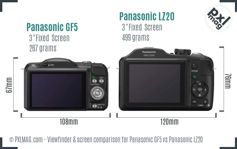 Panasonic GF5 vs Panasonic LZ20 Screen and Viewfinder comparison