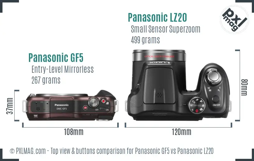 Panasonic GF5 vs Panasonic LZ20 top view buttons comparison