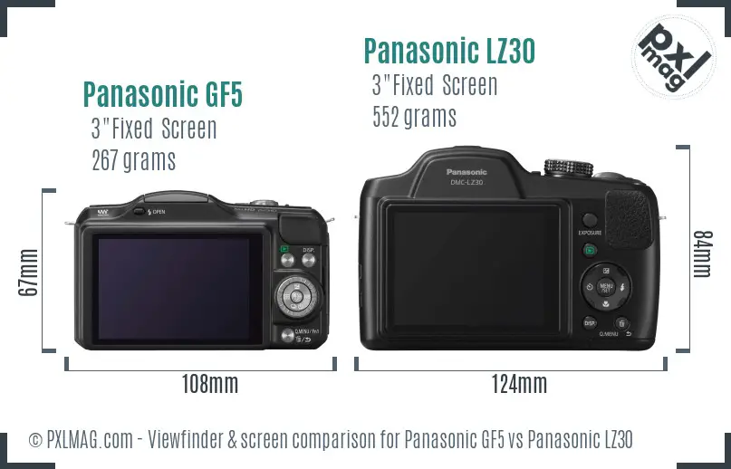 Panasonic GF5 vs Panasonic LZ30 Screen and Viewfinder comparison