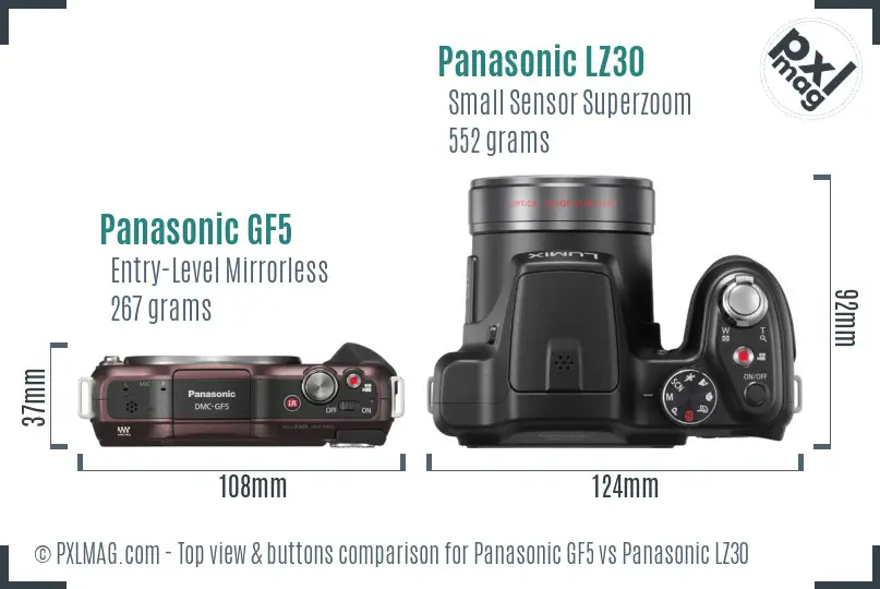 Panasonic GF5 vs Panasonic LZ30 top view buttons comparison