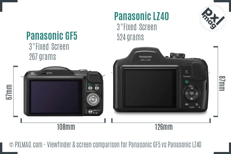 Panasonic GF5 vs Panasonic LZ40 Screen and Viewfinder comparison