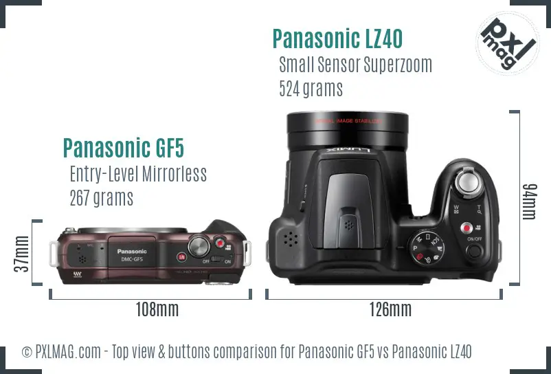 Panasonic GF5 vs Panasonic LZ40 top view buttons comparison