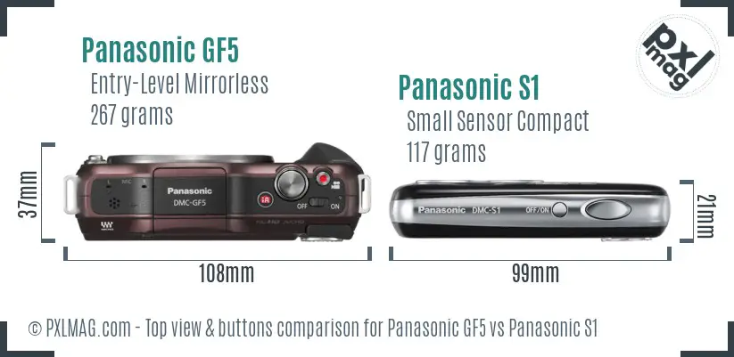Panasonic GF5 vs Panasonic S1 top view buttons comparison