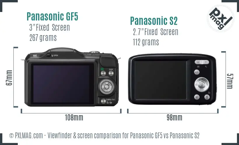 Panasonic GF5 vs Panasonic S2 Screen and Viewfinder comparison