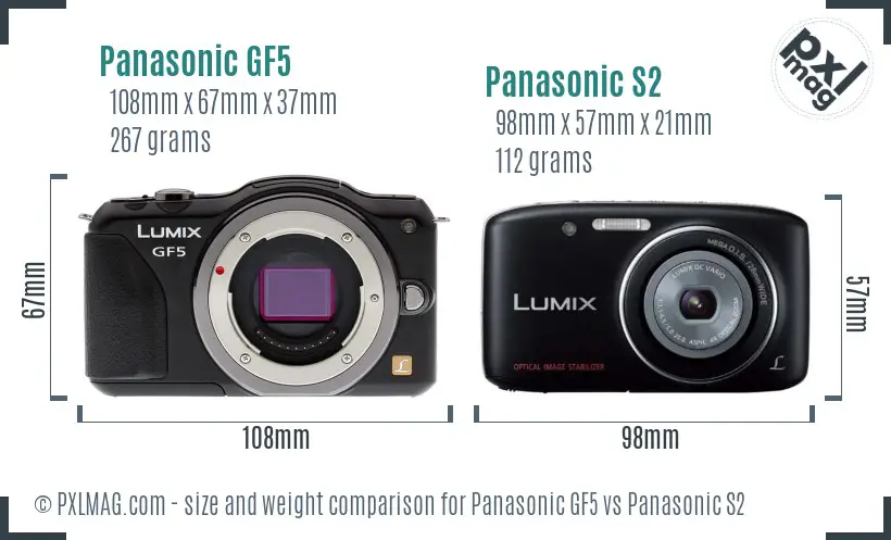 Panasonic GF5 vs Panasonic S2 size comparison