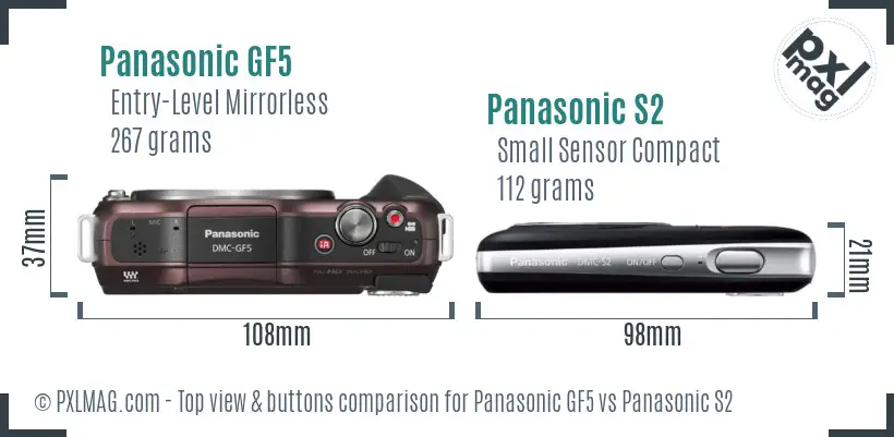 Panasonic GF5 vs Panasonic S2 top view buttons comparison