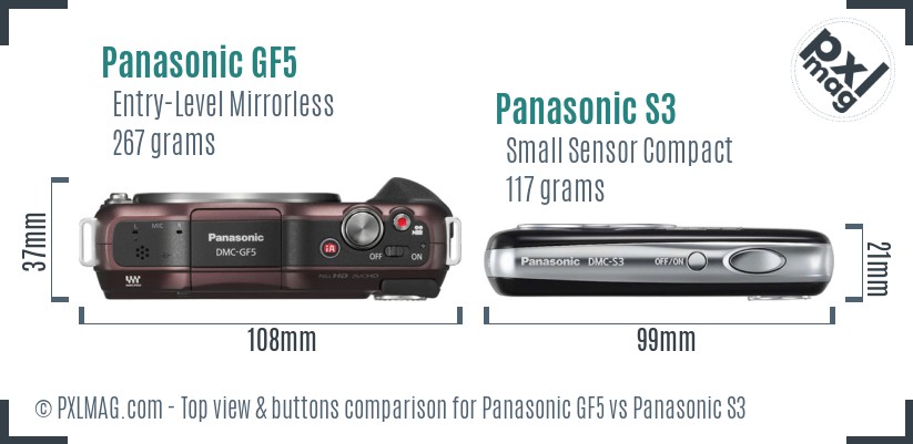 Panasonic GF5 vs Panasonic S3 top view buttons comparison