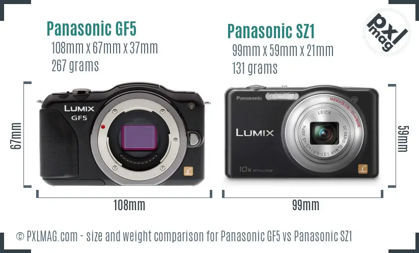 Panasonic GF5 vs Panasonic SZ1 size comparison