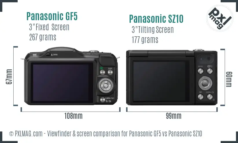 Panasonic GF5 vs Panasonic SZ10 Screen and Viewfinder comparison