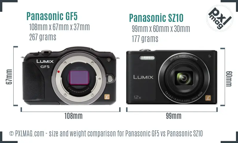 Panasonic GF5 vs Panasonic SZ10 size comparison