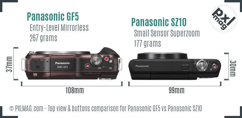 Panasonic GF5 vs Panasonic SZ10 top view buttons comparison