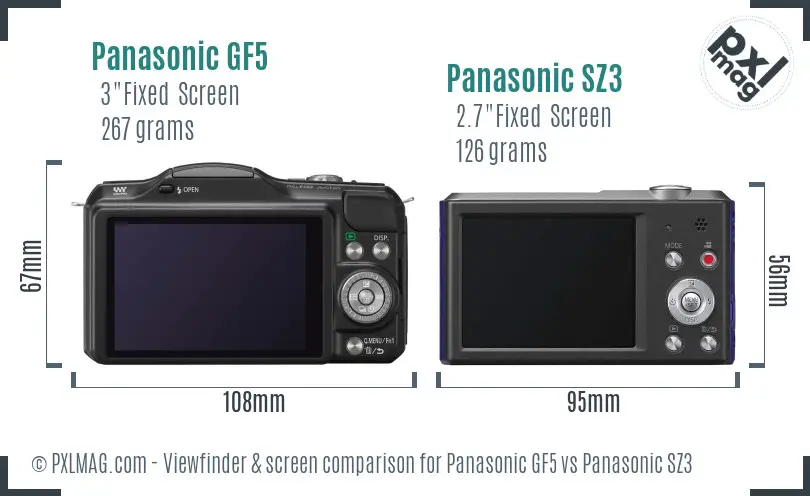 Panasonic GF5 vs Panasonic SZ3 Screen and Viewfinder comparison