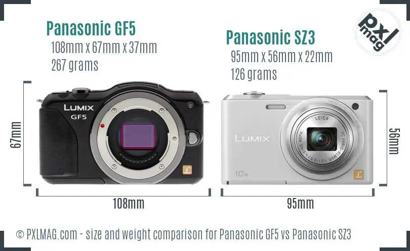 Panasonic GF5 vs Panasonic SZ3 size comparison