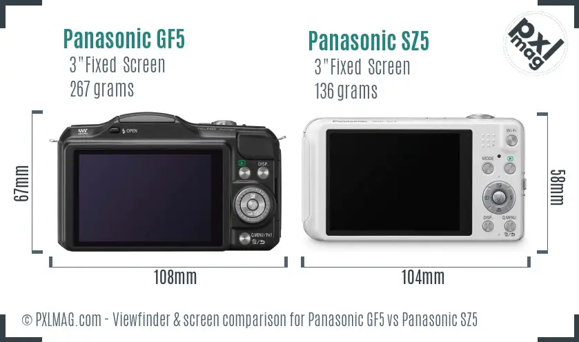 Panasonic GF5 vs Panasonic SZ5 Screen and Viewfinder comparison