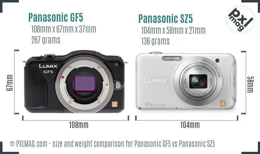 Panasonic GF5 vs Panasonic SZ5 size comparison