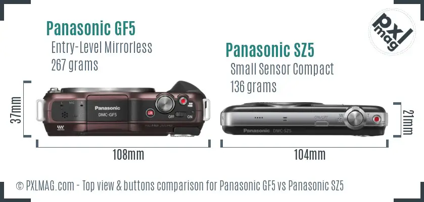 Panasonic GF5 vs Panasonic SZ5 top view buttons comparison