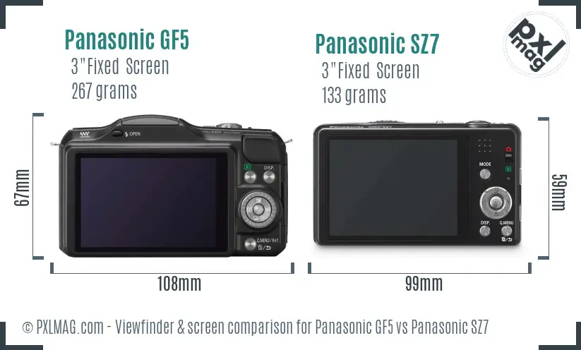Panasonic GF5 vs Panasonic SZ7 Screen and Viewfinder comparison
