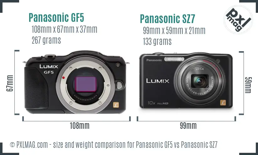 Panasonic GF5 vs Panasonic SZ7 size comparison