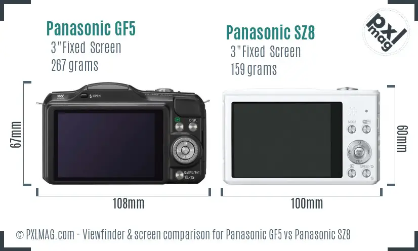 Panasonic GF5 vs Panasonic SZ8 Screen and Viewfinder comparison