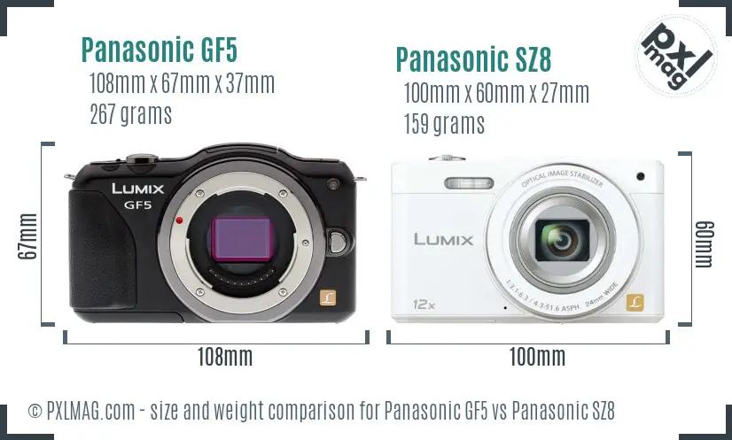 Panasonic GF5 vs Panasonic SZ8 size comparison