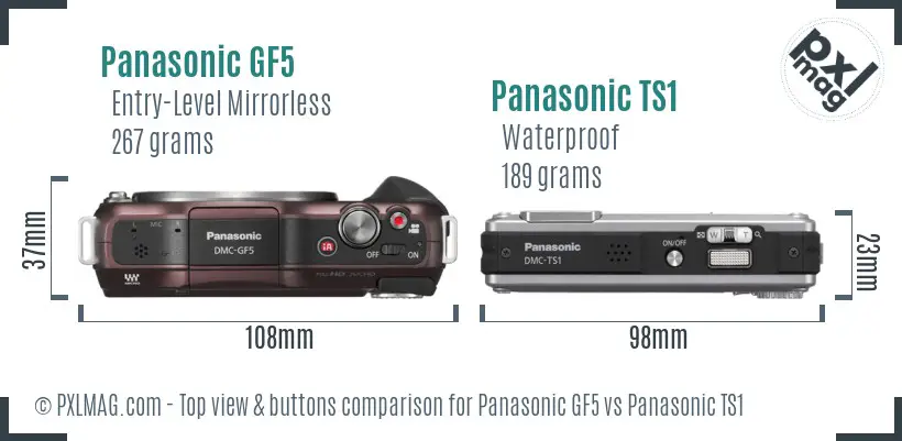 Panasonic GF5 vs Panasonic TS1 top view buttons comparison