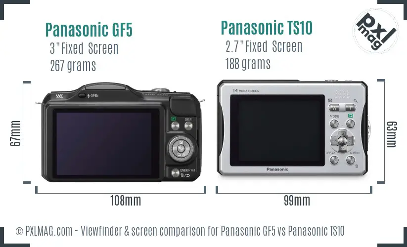 Panasonic GF5 vs Panasonic TS10 Screen and Viewfinder comparison