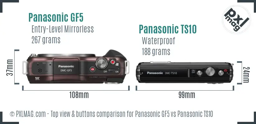 Panasonic GF5 vs Panasonic TS10 top view buttons comparison
