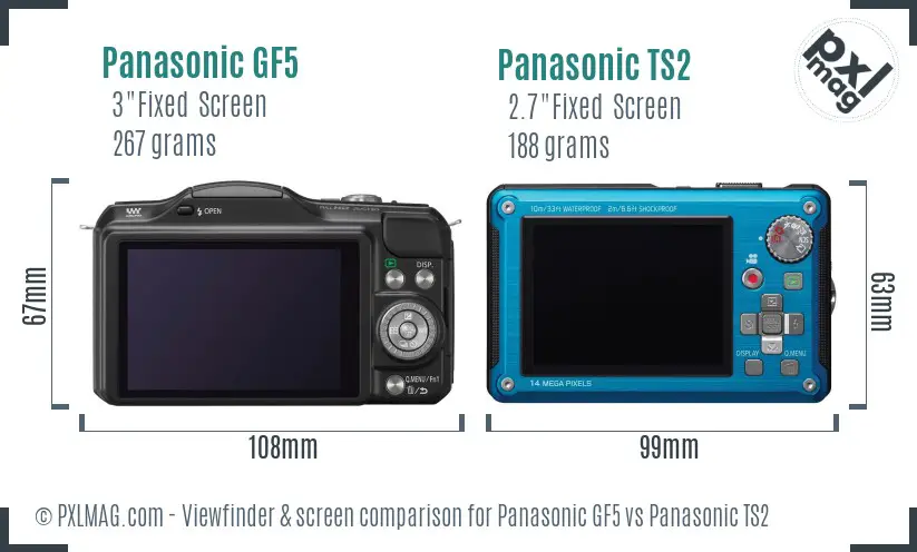 Panasonic GF5 vs Panasonic TS2 Screen and Viewfinder comparison