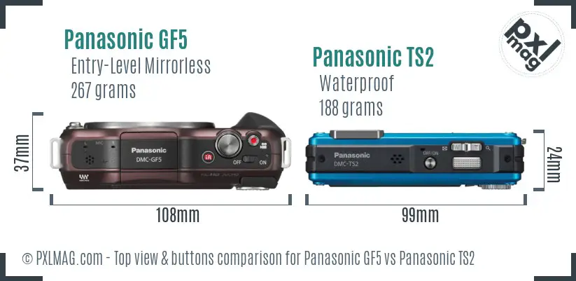 Panasonic GF5 vs Panasonic TS2 top view buttons comparison