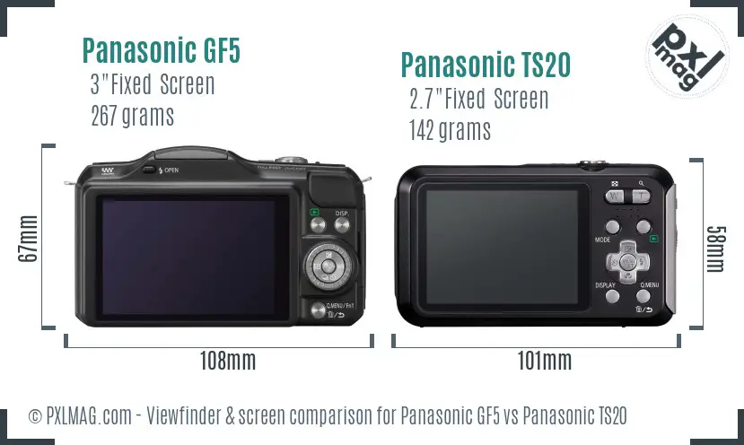 Panasonic GF5 vs Panasonic TS20 Screen and Viewfinder comparison