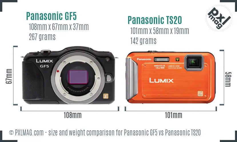 Panasonic GF5 vs Panasonic TS20 size comparison